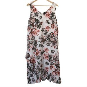Lord + Taylor White Pink 100% Linen Floral Sleeveless Midi Maxi Dress